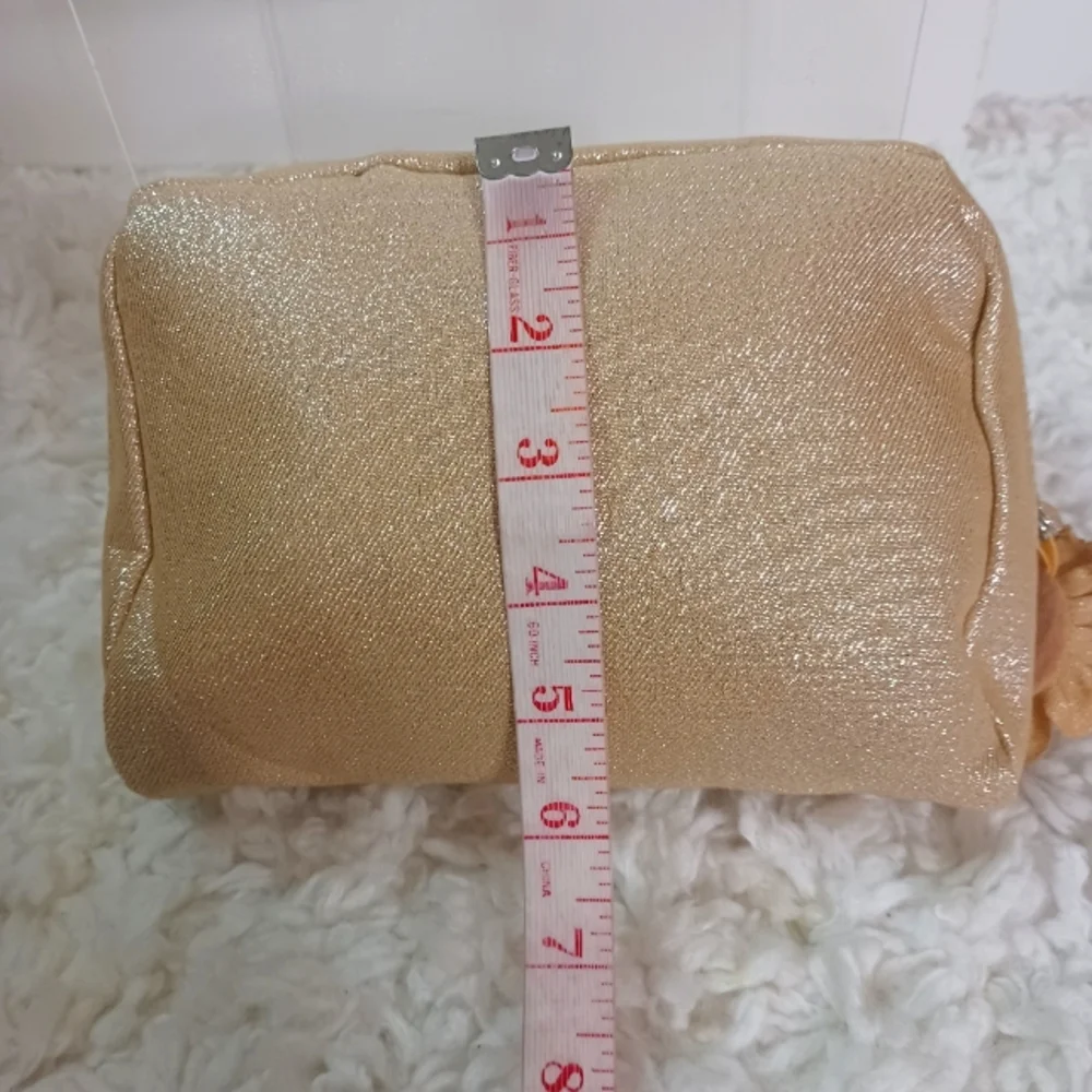 LANCOME Paris Cosmetic/ Makeup Bag, Metallic Gold Color